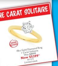 18ct Gold Diamond Ring I Carat Solitaire offers at $5399 in Prouds