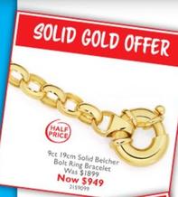 9ct 19cm Solid Belcher Bolt Ring Bracelet offers at $949 in Prouds