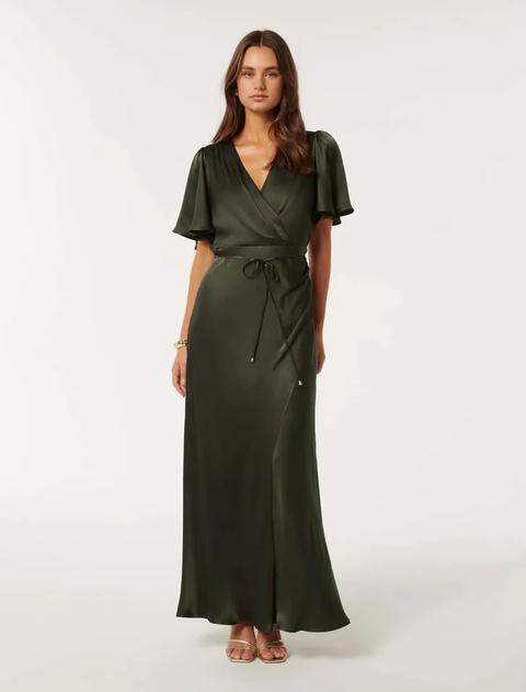 Chelsea Flutter-Sleeve Satin Maxi Dress offers at $189.99 in Forever New