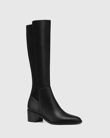 Jacinda Black Leather and Neoprene Long Boot offers at $379 in Wittner