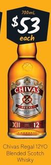 Chivas Regal - 12yo Blended Scotch Whisky offers at $53 in Cellarbrations