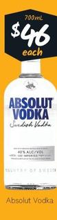 Absolut - Vodka offers at $46 in Cellarbrations