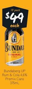 Bundaberg - Up Rum & Cola 4.6% Premix Cans 375ml offers at $49 in Cellarbrations