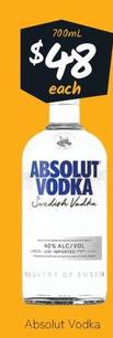 Absolut - Vodka offers at $48 in Cellarbrations