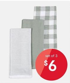 3 Pack Sage Green Check Tea Towels offers at $6 in Kmart