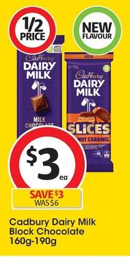 Cadbury - Dairy Milk Block Chocolate 160g-190g offers at $3 in Coles