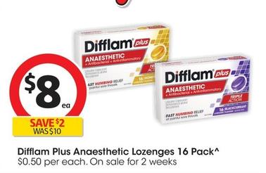 Difflam - Plus Anaesthetic Lozenges 16 Pack offers at $8 in Coles