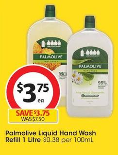 Palmolive - Liquid Hand Wash Refill 1 Litre offers at $3.75 in Coles