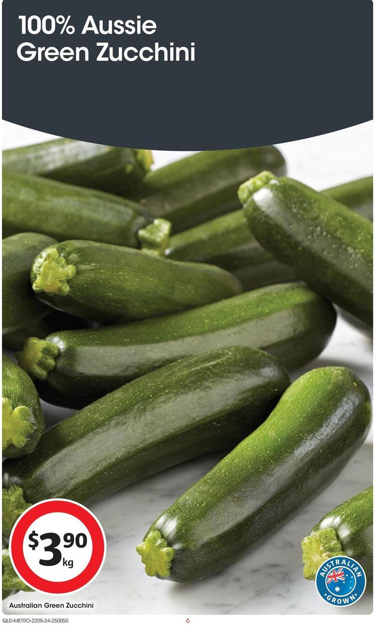 Australian Green Zucchini offers at $3.9 in Coles