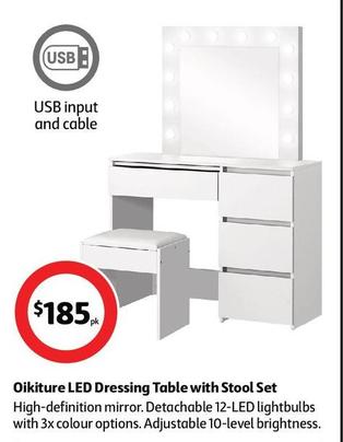 Oikiture - Led Dressing Table With Stool Set offers at $185 in Coles