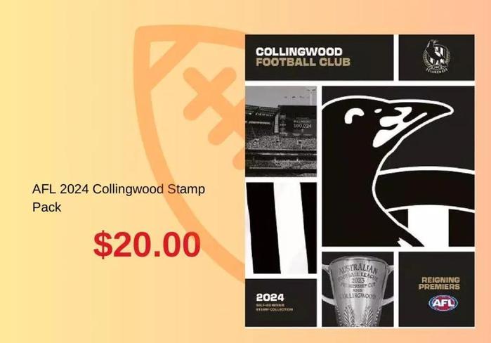 AFL 2024 Collingwood Stamp Pack offers at $20 in Australia Post