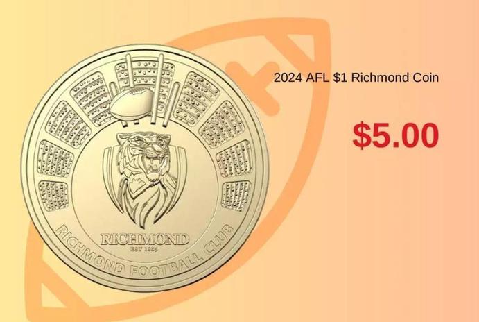 2024 AFL $1 Richmond Coin offers at $5 in Australia Post