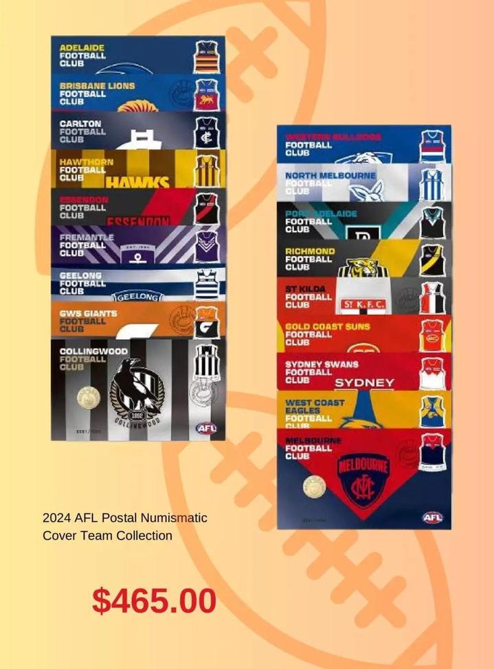 2024 Afl Postal Numismatic Cover Team Collection offers at $465 in Australia Post