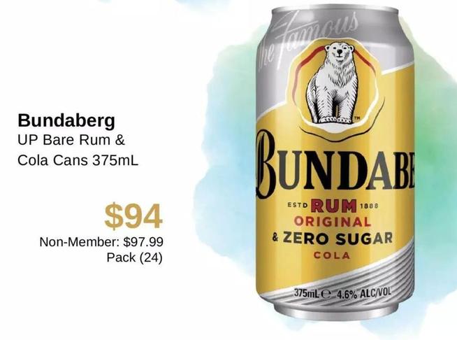 Bundaberg - UP Bare Rum & Cola Cans 375mL offers at $94 in Dan Murphy's