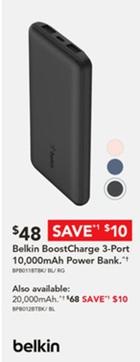 Belkin - BoostCharge 3-Port 10,000mAh Power Bank offers at $48 in Harvey Norman