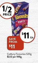 Cadbury - Favourites 520g offers at $11 in Foodworks