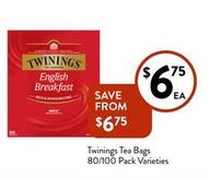 Twinings - Tea Bags 80/100 Pack Varieties offers at $6.75 in Foodworks
