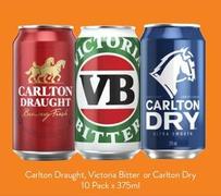 Carlton - Draught, Victoria Bitter Or Dry 10 Pack X 375ml offers at $30 in Foodworks