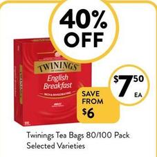 Twinings - Tea Bags 80/100 Pack Selected Varieties offers at $7.5 in Foodworks