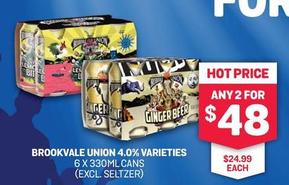 Brookvale union - 4.0% VARIETIES 6 X 330ML CANS offers at $48 in Bottlemart