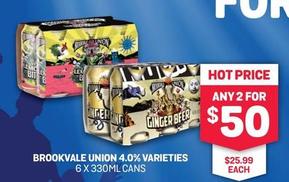 Brookvale union - 4.0% VARIETIES 6 X 330ML CANS offers at $50 in Bottlemart