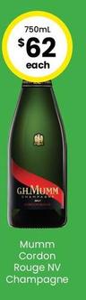 Mumm - Cordon Rouge NV Champagne offers at $62 in The Bottle-O