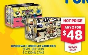 Brookvale union - 4% Varieties 6 X 330ml Cans offers at $48 in SipnSave