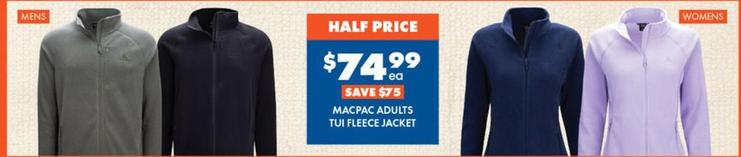 Bcf - Macpac Adults Tui Fleece Jacket offers at $74.99 in BCF