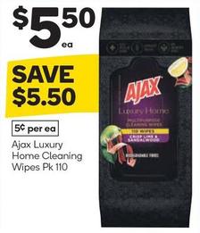 Ajax - Luxury Home Cleaning Wipes Pk 110 offers at $5.5 in Woolworths