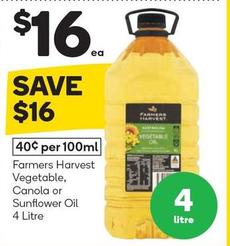 Farmers Harvest - Vegetable, Canola or Sunflower Oil 4 Litre offers at $16 in Woolworths