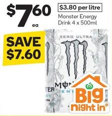 Monster - Energy Drink 4 x 500ml offers at $7.6 in Woolworths