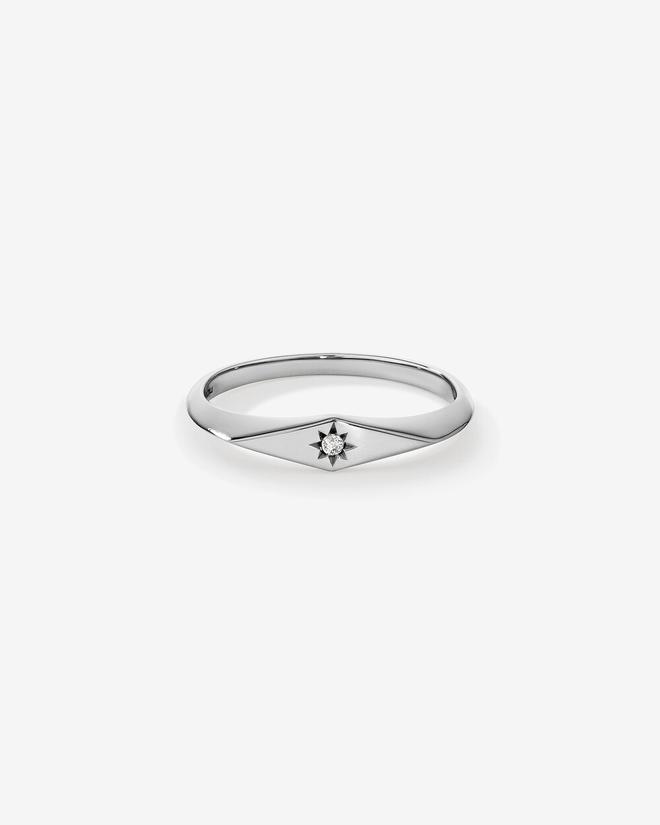 Diamond Star Accent Narrow Signet Ring in Sterling Silver offers at $179 in Michael Hill