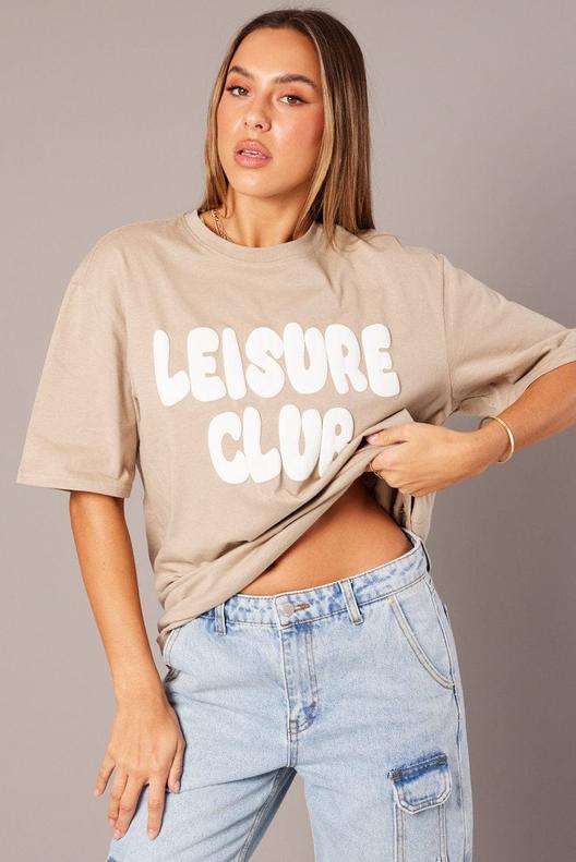 Beige Graphic Tee Short Sleeve offers at $18.19 in Ally Fashion