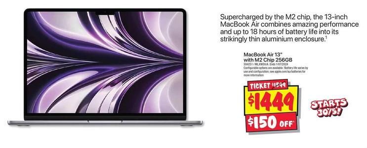 Apple - MacBook Air 13" with M2 Chip 256GB offers at $1449 in JB Hi Fi