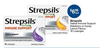 Strepsils - StrepsilsHerbal Immune Support Elderberry or Honey Lemon Flavour 16 Lozenges offers at $6.99 in Pharmacist Advice