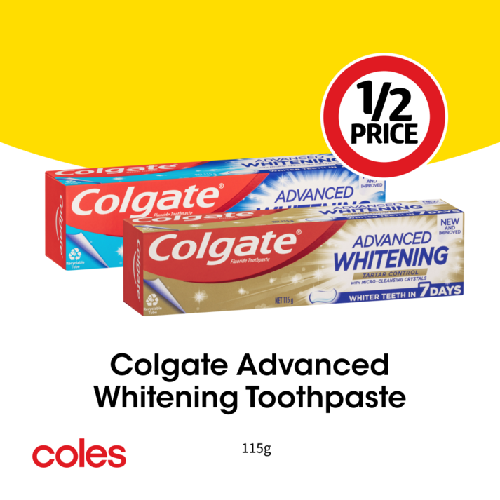 Colgate Advanced Whitening Toothpaste offers at $3.25 in Coles