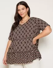 Autograph V-Neck Tiered Print Top offers at $50 in Autograph