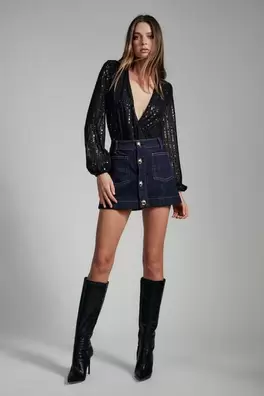 Sequin wrap bodysuit offers at $109 in Bardot