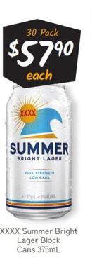 XXXX - Summer Bright Lager Block Cans 375mL offers at $57.9 in Cellarbrations