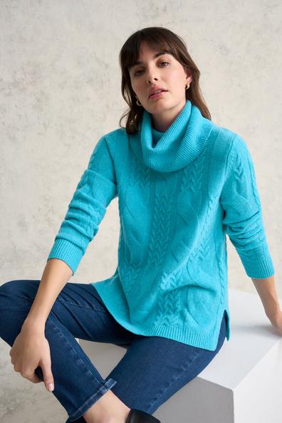 Roll Neck Cable Knit offers at $229.99 in Blue Illusion