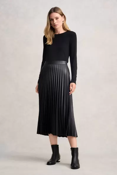 Pleated Faux Leather Skirt - Black offers at $169.99 in Blue Illusion