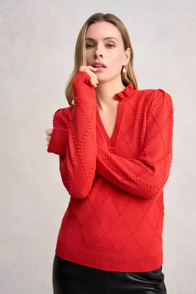 Jacquard Wool Jumper - Tomato offers at $199.99 in Blue Illusion