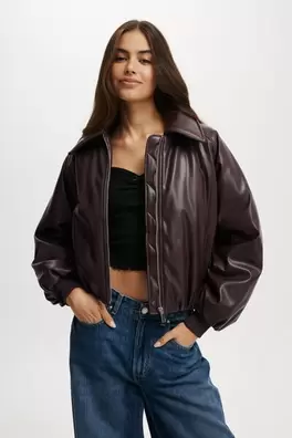 Faux Leather Puff Jacket offers at $76.99 in Cotton On