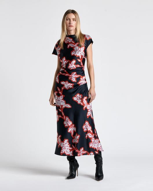 Illustrated Floral Satin Midi Dress offers at $170.64 in Cue