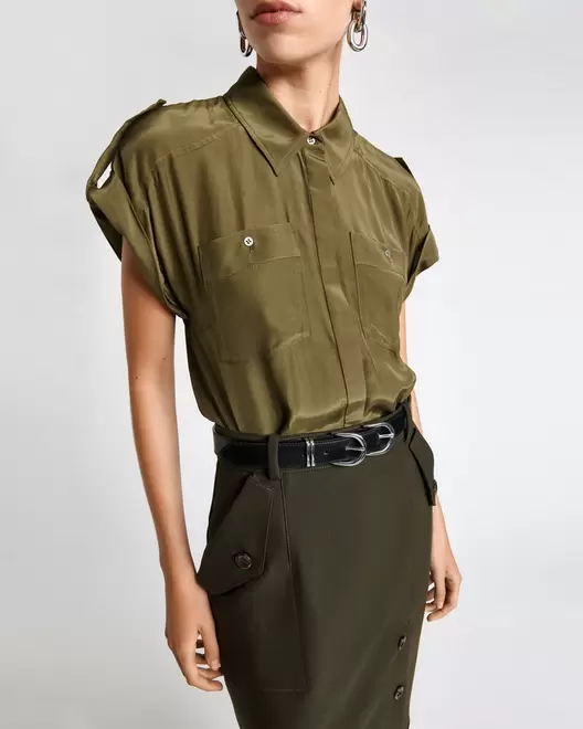 Satin Utility Shirt offers at $130.16 in Cue