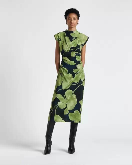 Mallow Flower Draped Neck Midi Dress offers at $205.35 in Cue