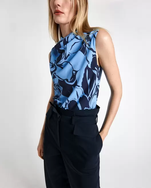 Blue Stencil Floral Cowl Top offers at $112.8 in Cue