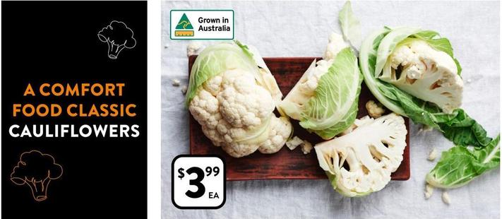Cauliflowers offers at $3.99 in Foodworks