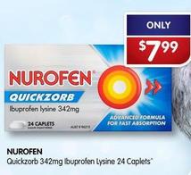Nurofen - Quickzorb 342mg Ibuprofen Lysine 24 Caplets offers at $7.99 in Alliance Pharmacy