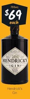 Hendrick's - Gin offers at $69 in Cellarbrations